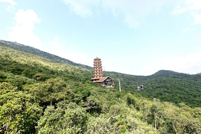 Lên Yên Tử bằng cáp treo sẽ thú vị được ngắm nhìn màu xanh của núi rừng.