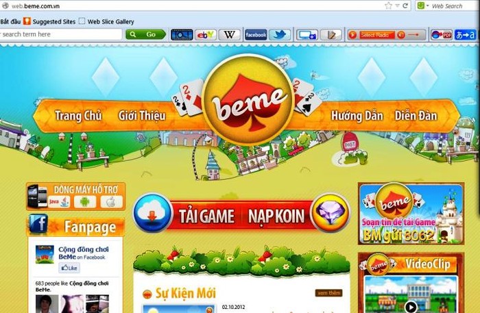 Trang chủ Beme.com.vn với đủ các loại trò chơi.