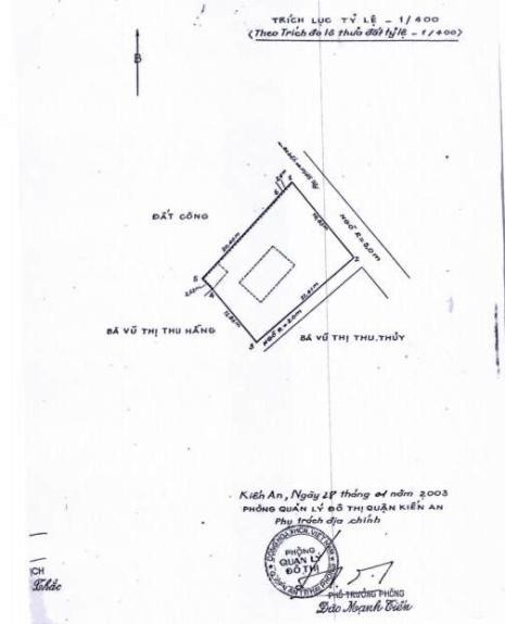 Bản vẽ mảnh đất ông Hòa thế chấp cho Ngân hàng Vietinbank Lê Chân, bên trong có hình vuông được vẽ bằng nét chấm mà theo ông Khánh đó thể hiện diện tích khu lăng mộ.