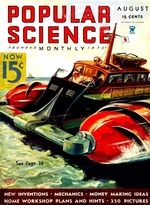 Một loại thủy phi cơ được in trên bìa tạp chí khoa học thường thức số ra hàng tháng, phiên bản tiếng Anh.