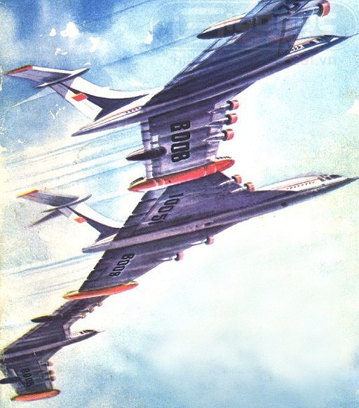 Ý tưởng chế tạo máy bay kết hợp khổng lồ của Liên Xô (ảnh họa năm 1966)