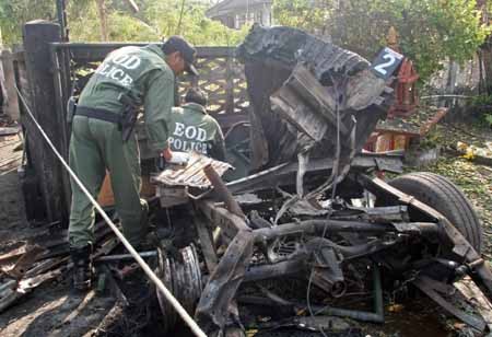 Vụ nổ bom xảy ra hôm 9/2 ở Thái Lan làm 9 người chết và bị thương. Ảnh: AFP –TTXVN