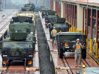 Xe thiết giáp được điều động trong cuộc tập trận của Mỹ - Hàn - Ảnh: AFP