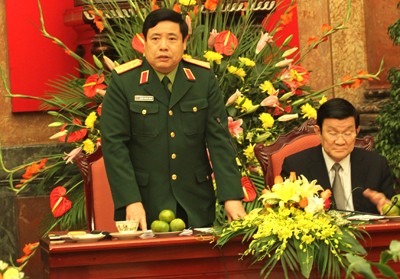 Bộ trưởng Bộ Quốc phòng Phùng Quang Thanh phát biểu tại buổi làm việc