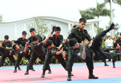 Lực lượng Cảnh sát cơ động có màn trình diễn uy lực song không kém phần đẹp mắt. Mỗi động tác đều hết sức thuần thục và đều đặn, xứng đáng là một trong những lực lượng đi đầu của cảnh sát nhân dân Việt Nam.