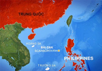 Bãi cạn Scarborough cách đảo Luzon (Philippines) 230 km trong khi cách đảo Hải Nam (Trung Quốc) đến 1.200 km. Ảnh: INQUIRER