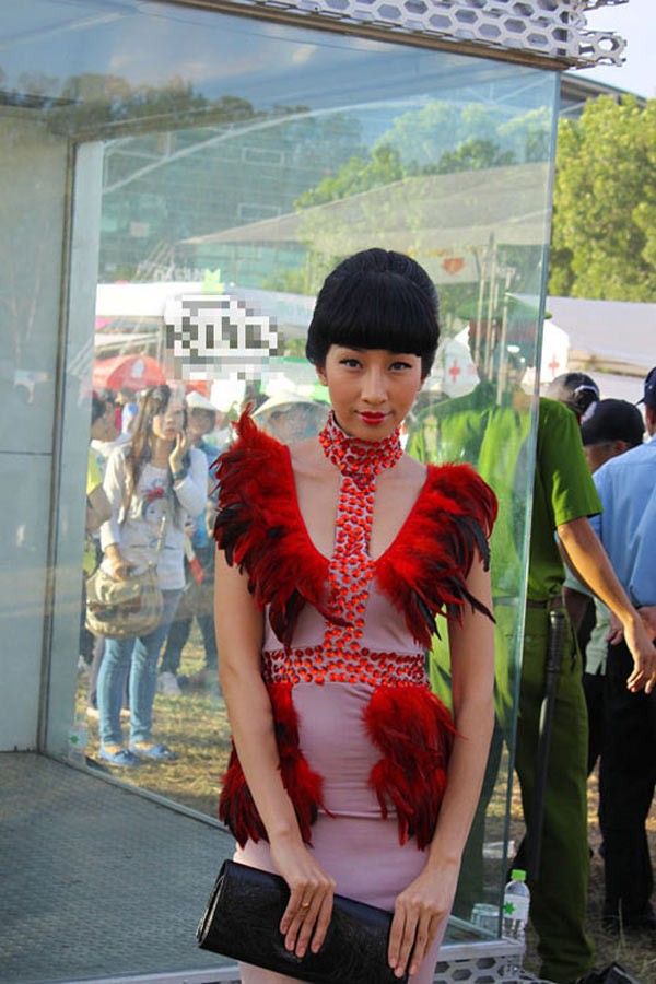 Bộ váy kết lông vũ cầu kỳ bị chê là "sến". Xem thêm: Sao Hoa ngữ: Hành trình 10 năm "lột xác" trên thảm đỏ Cannes