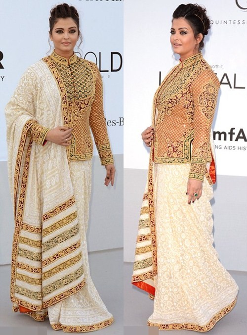 Hoa hậu thế giới Aishwarya Rai trong chiếc vay cách điệu từ trang phục truyền thống của Ấn Độ Xem thêm: Sao Hoa ngữ: Hành trình 10 năm "lột xác" trên thảm đỏ Cannes