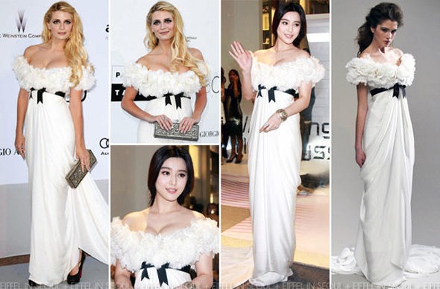 Cả Mischa Barton và Hoa đán đều chọn được những kiểu tóc hết sức lãng mạn hợp với bộ đầm hoa trắng theo hơi hướng tiên nữ. Xem thêm: Phạm Băng Băng "khuân" tứ đại mỹ nữ Trung Hoa lên thảm đỏ Cannes