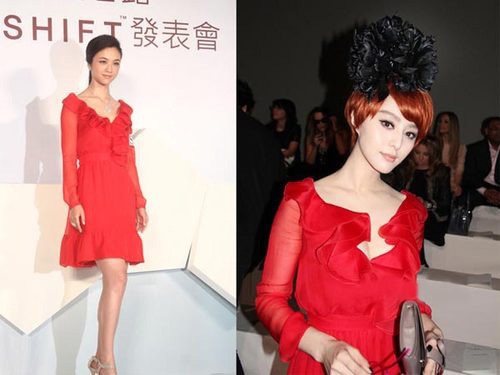 Tại những sự kiện thời trang lớn, Phạm Băng Băng luôn làm mới trang phục bằng cách mix phụ kiện hoặc kiểu tóc ấn tượng. Trường hợp đụng váy đỏ với Thang Duy là một ví dụ. Xem thêm: Phạm Băng Băng "khuân" tứ đại mỹ nữ Trung Hoa lên thảm đỏ Cannes