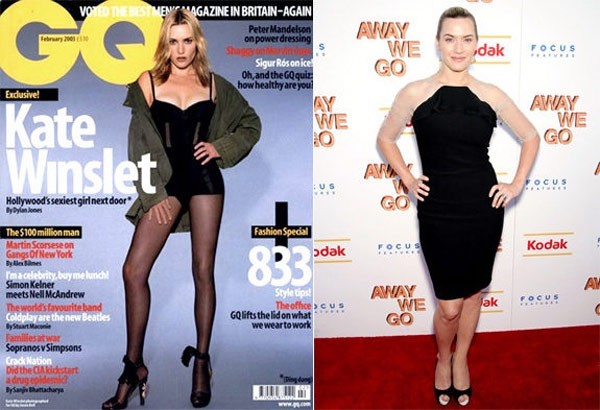 Nhìn Kate Winslet trên tạp chí GQ 2005 thon gọn hơn hẳn so với vóc dáng thực của nữ diễn viên đoạt giải Oscar. Xem thêm:Sao Hollywood tươi trẻ, sexy với kiểu mặc crop top