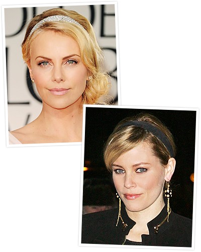 Bờm tóc kiểu thông thường - bờm nằm chính giữa đầu - của Charlize Theron (trên) và Elizabeth Banks (dưới). Xem thêm:Mỹ nhân Hollywood: Dáng đẹp tự nhiên "chuẩn không cần chỉnh"