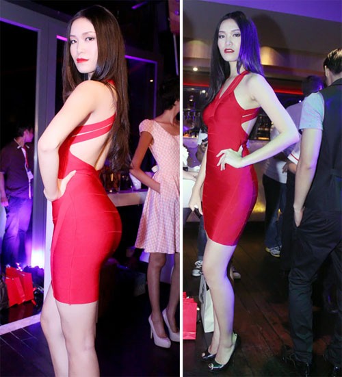 Hoa hậu Thùy Dung nóng bỏng trong chiếc váy đỏ ôm sát.