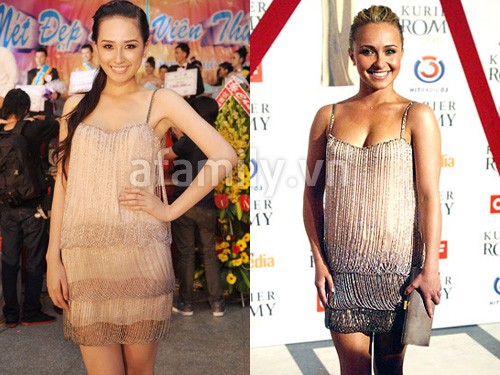 Người đẹp còn "đụng hàng" một mẫu đầm nằm trong BST Xuân/Hè 2011 của Jenny Packham với sao Hollywood.