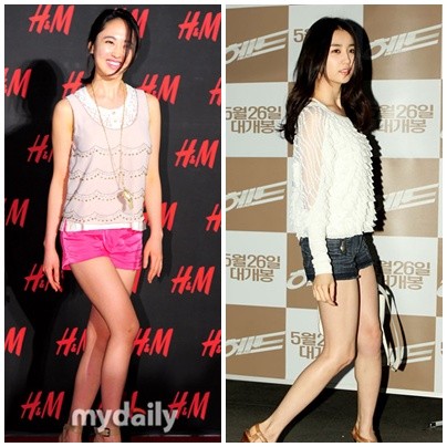 Kim Min Jung khoe chân dài với short đỏ, đen.