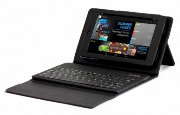 Bluetooth Keyboard case có vẻ là sản phẩm thú vị nhất, với thiết kế gập ngang dạng sổ và một chân đỡ cho phép dựng nghiêng Nexus 7 khi xem phim hoặc soạn văn bản. Bàn phím tích hợp dạng full QWERTY sử dụng kết nối không dây, có chức năng chống bụi và chống thấm.