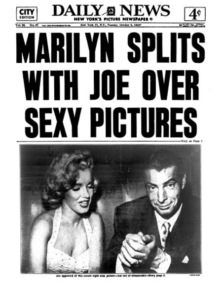 Tờ Daily News đăng tin Marilyn chia tay Joe DiMaggio với lý do Joe ghen tuông.