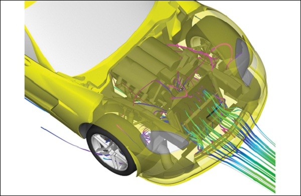 Trong thiết kế và nghiên cứu ô tô, công việc vẽ ra vật “vô hình” cũng cực kỳ quan trọng. Trên đây là hình ảnh thiết kế 3D lưới tản nhiệt của chiếc Corvette Z06 2008. Luồng gió nóng thổi từ động cơ trước sẽ được mô phỏng lại để xem hướng thoát ra và tần suất, nhiệt độ ra sao. Sau đó, các nhà thiết kế sẽ dựa vào đó để lắp đặt hệ thống lưới tản nhiệt chính xác và phù hợp.
