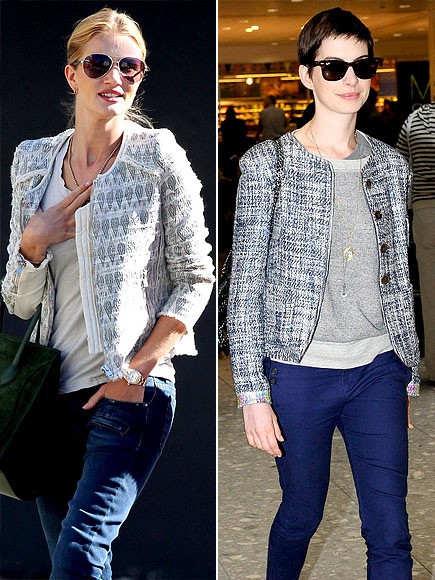 Rosie Huntington-Whiteley và Anne Hathaway không chán mắt với áo khoác ngoài.