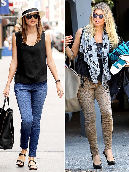 Mốt quần bó họa tiết da báo vẫn rất cuốn hút Miranda Kerr và Fergie.