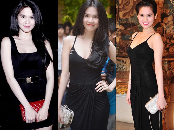 Chất liệu váy màu đen làm nổi bật làn da "trắng không tì vết" của Ngọc Trinh.