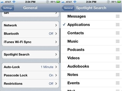 Tăng tốc iPhone bằng cách thiết lập tìm kiếm Spotlight: Spotlight quả là một công cụ tìm kiếm hữu ích trong iPhone nhưng nếu như để mặc định, nó sẽ tự động tìm kiếm trong toàn bộ máy và khiến bạn mất thêm nhiều thời gian hơn. Vì thế, hãy tùy chọn khu vực bạn muốn tìm kiếm, bạn sẽ không còn phải chờ lâu như trước nữa. Các bước thực hiện như sau: chọn Settings>General>Spotlight Search.