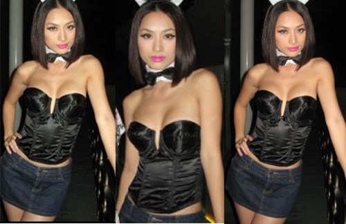 Siêu mẫu Quỳnh Thy thật táo bạo với áo corset màu đen .