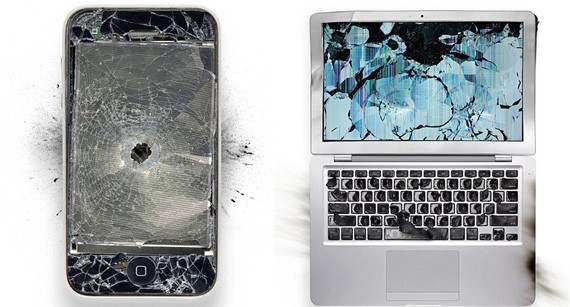 iPhone và MacBook vỡ nát.