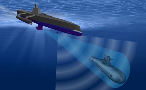 Ảnh đồ họa USV chuyên săn tàu ngầm (ACTUV) - Ảnh: DARPA