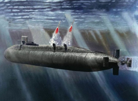 Hình ảnh tên lửa Tomahawk được phóng đi từ thân tàu ngầm.