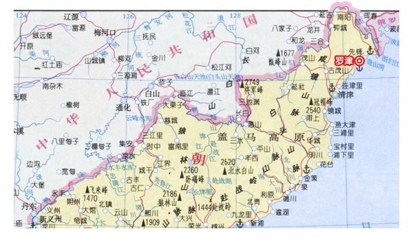 Đặc khu Rason (chấm tròn màu đỏ, hay còn gọi là Rajin-Songbong) của CHDCND Triều Tiên - có vị trí quan trọng, nằm giáp cả Trung Quốc và Nga, mặt hướng ra biển Nhật Bản.