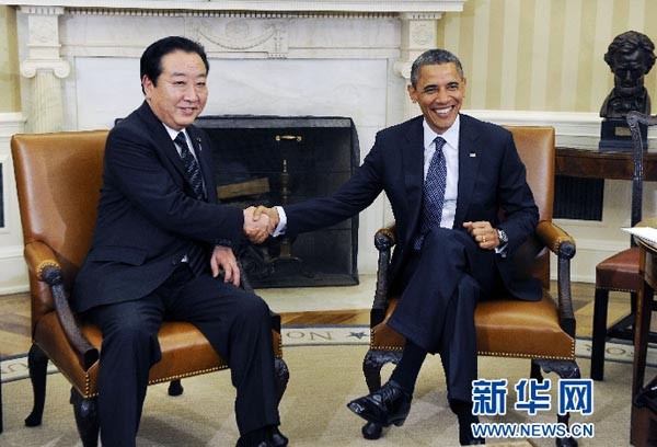 Mỹ-Nhật tăng cường quan hệ đồng minh. Trong hình là Thủ tướng Nhật Bản Yoshihiko Noda được Tổng thống Mỹ Barack Obama đón tiếp nhiệt tình tại Nhà Trắng.
