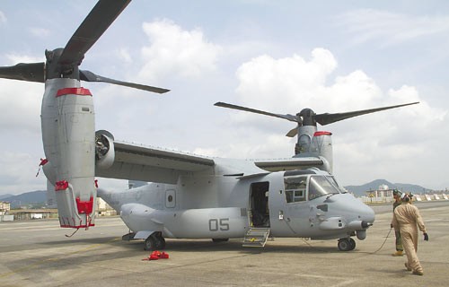 Máy bay vận tải cánh xoay MV-22 Osprey ở căn cứ Iwakuni, tỉnhYamaguchi, Nhật Bản.