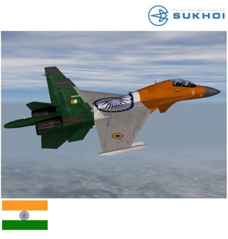 Máy bay chiến đấu đa năng Su-30MKI sơn màu cờ Ấn Độ (hình hoạ)