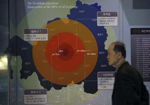 Hình vẽ mô phỏng khả năng phá hoại của vũ khí hạt nhân trong một bảo tàng ở Seoul, Hàn Quốc