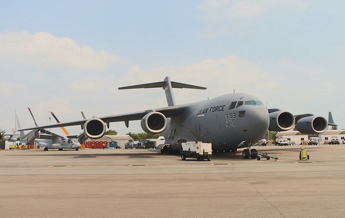 Máy bay vận tải chiến lược C-17 Mỹ tại Triển lãm hàng không Singapore 2014