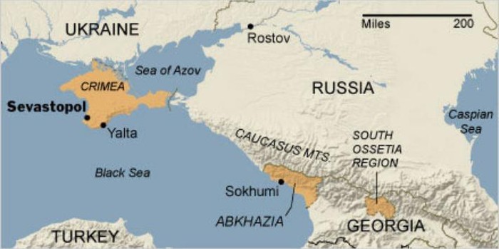 Bán đảo Crimea - miền nam Ukraine, bên bờ Biển Đen (màu vàng)