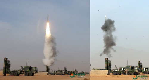 Tên lửa phòng không HQ-9 Trung Quốc trong một cuộc tập trận vào ngày 3 tháng 4 năm 2014 (nguồn mạng quân sự sina Trung Quốc)