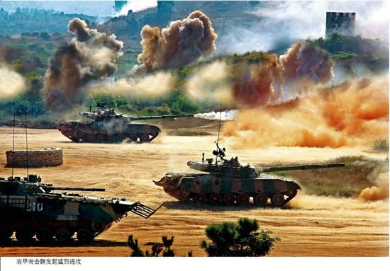 Hình ảnh cụm đội kích xe tăng sau khi Quân đội Trung Quốc tiến hành đổ bộ trong một cuộc tập trận (nguồn Thời báo Hoàn Cầu, TQ)