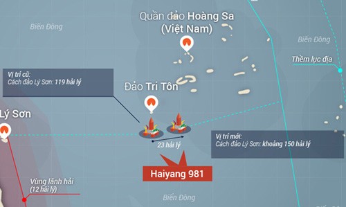 Trung Quốc di chuyển giàn khoan Hải Dương-981 đến địa điểm mới, nhưng vẫn nằm trong vùng đặc quyền kinh tế, thềm lục địa của Việt Nam.