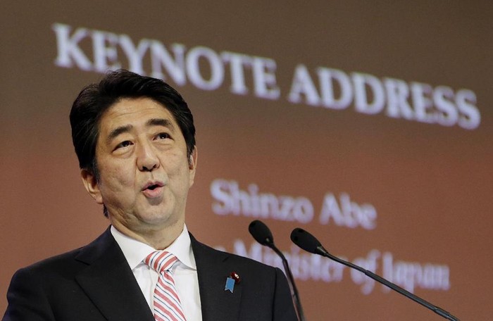 Thủ tướng Nhật Bản Shinzo Abe phát biểu tại Đối thoại Shangri-La tối ngày 30 tháng 5 năm 2014
