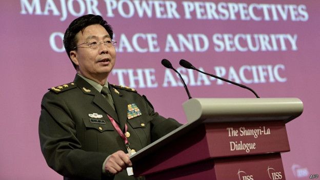 Vương Quán Trung, Phó tổng tham mưu trưởng Quân đội Trung Quốc phát biểu tại Đối thoại Shangri-La 2014 với nhiều lời lẽ gay gắt chỉ trích Mỹ và Nhật Bản