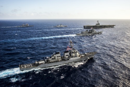 Biên đội tàu chiến Mỹ-Nhật-Ấn trong cuộc tập trận Malabar-2014