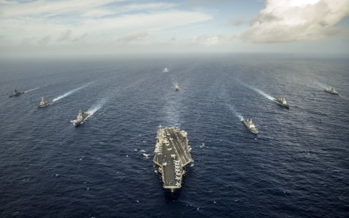 Hạm đội liên hợp ba nước Mỹ-Nhật-Ấn tập trận chung ở vùng biển Okinawa, Nhật Bản