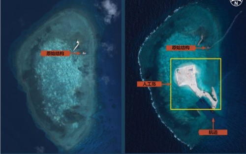 Trung Quốc đang tổ chức lấn biển xây đảo quy mô lớn một cách bất hợp pháp ở các đá ngầm thuộc quần đảo Trường Sa của Việt Nam. Trong hình là đá Gaven (ảnh tư liệu)