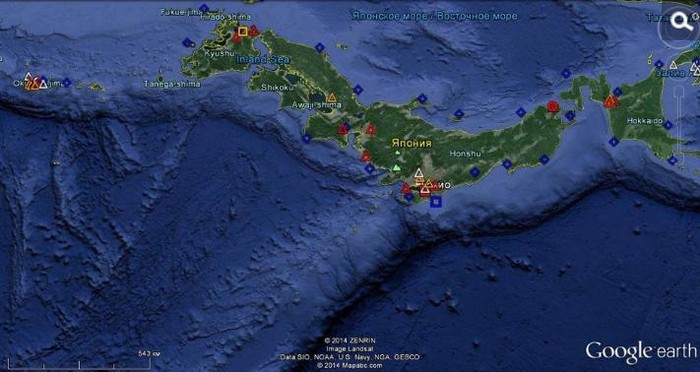Tình hình bố trí quân sự ở lãnh thổ Nhật Bản do Google cung cấp (nguồn báo Hoàn Cầu, TQ)