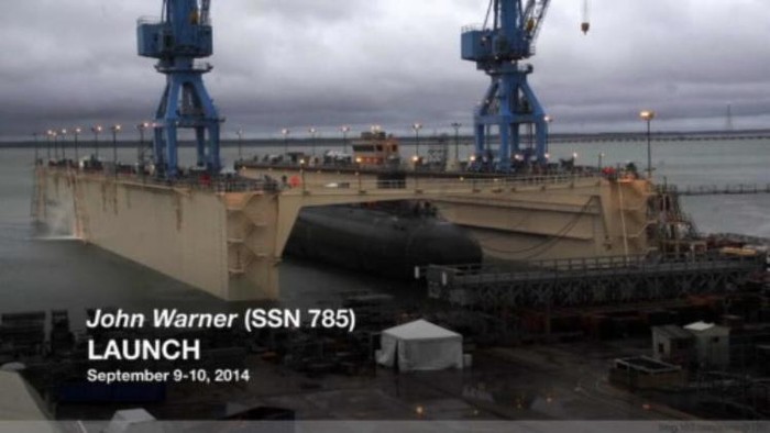 Tàu ngầm hạt nhân tấn công JohnWarner SSN 785 lớp Virginia Mỹ hạ thủy (nguồn mạng sina TQ)