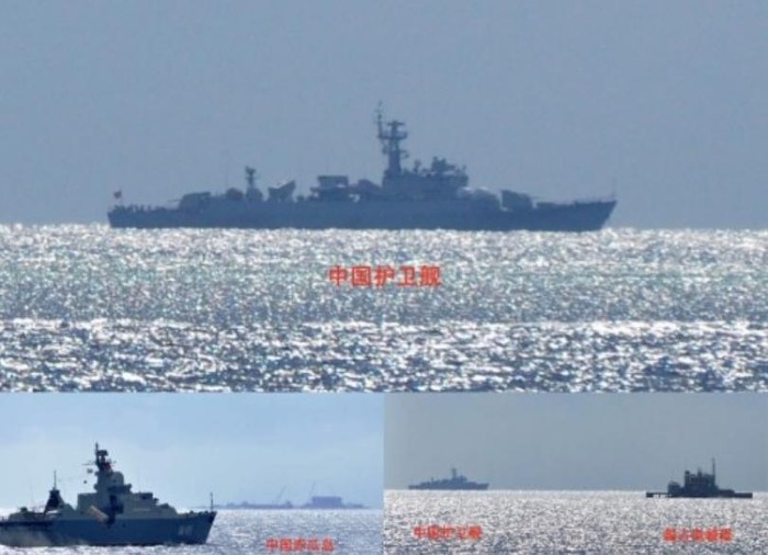 Hình ảnh này được mạng sina Trung Quốc cho là tàu hộ vệ Thương Châu số hiệu 537 Type 053H2 của Hạm đội Nam Hải TQ gặp tàu hộ vệ HQ-011 Đinh Tiên Hoàng ở vùng biển đá Gạc Ma thuộc quần đảo Trường Sa của Việt Nam, hiện đang bị Trung Quốc chiếm đóng và lấn biển xây đảo phi pháp