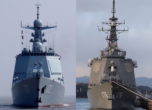 Hình ảnh so sánh tàu khu trục Côn Minh 172 thuộc Hạm đội Nam Hải, Hải quân Trung Quốc (mang danh Aegis Trung Hoa) với tàu khu trục Aegis Nhật Bản trên mạng sina Trung Quốc