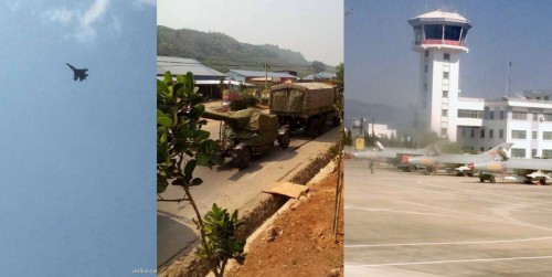 Cụm pháo cao xạ và cụm máy bay chiến đấu Trung Quốc tập kết ở biên giới với Myanmar (nguồn mạng sina TQ)